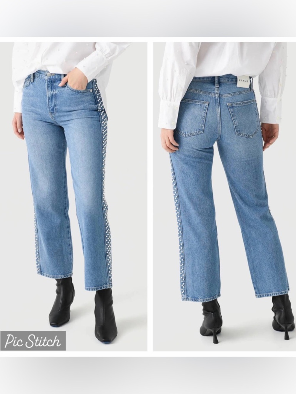 FRAME denim Atelier Le Jane crop jeans with pearl embellished tuxedo stripe